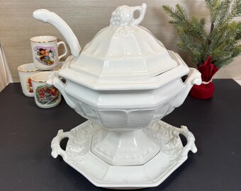 Soup Tureen with Ladle and Underplate, Red-Cliff Ironstone USA