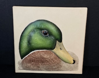 Ron Goeke Duck Art Tile, Porcelain Bas Relief, Handmade Ceramic Duck Tile
