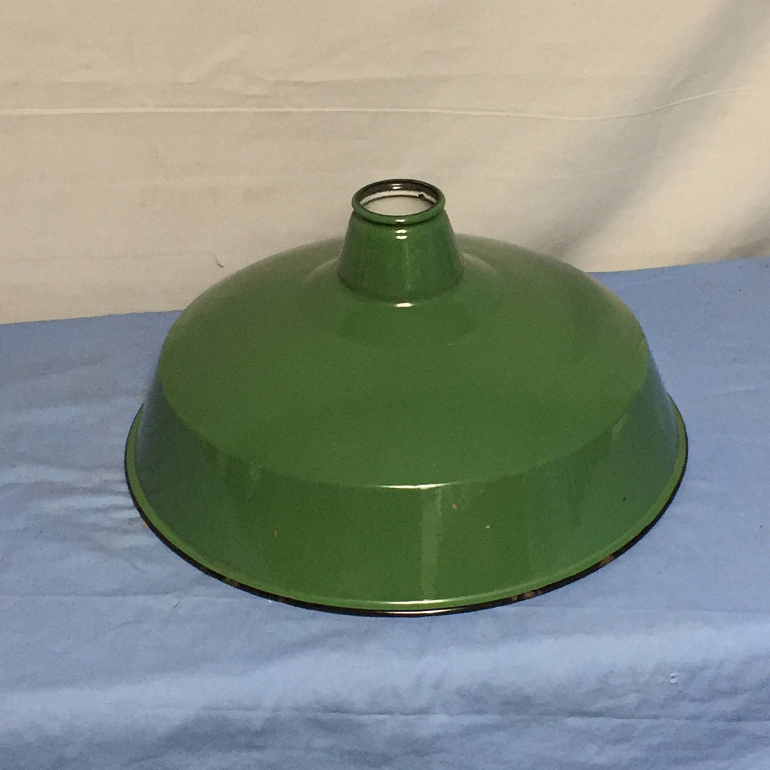 An Original Green Industrial Porcelain Enamel Pendant Light Shade, Gas Station Light, Porcelain
