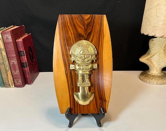 Peruvian Brass Ceremonial Tumi Knife: Mounted Wall Plaque