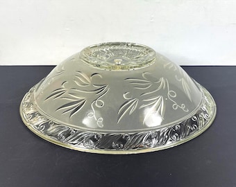 Antique 1930's Embossed Frosted 14" Cased Glass Ceiling Light Shade, Art Deco, Unique