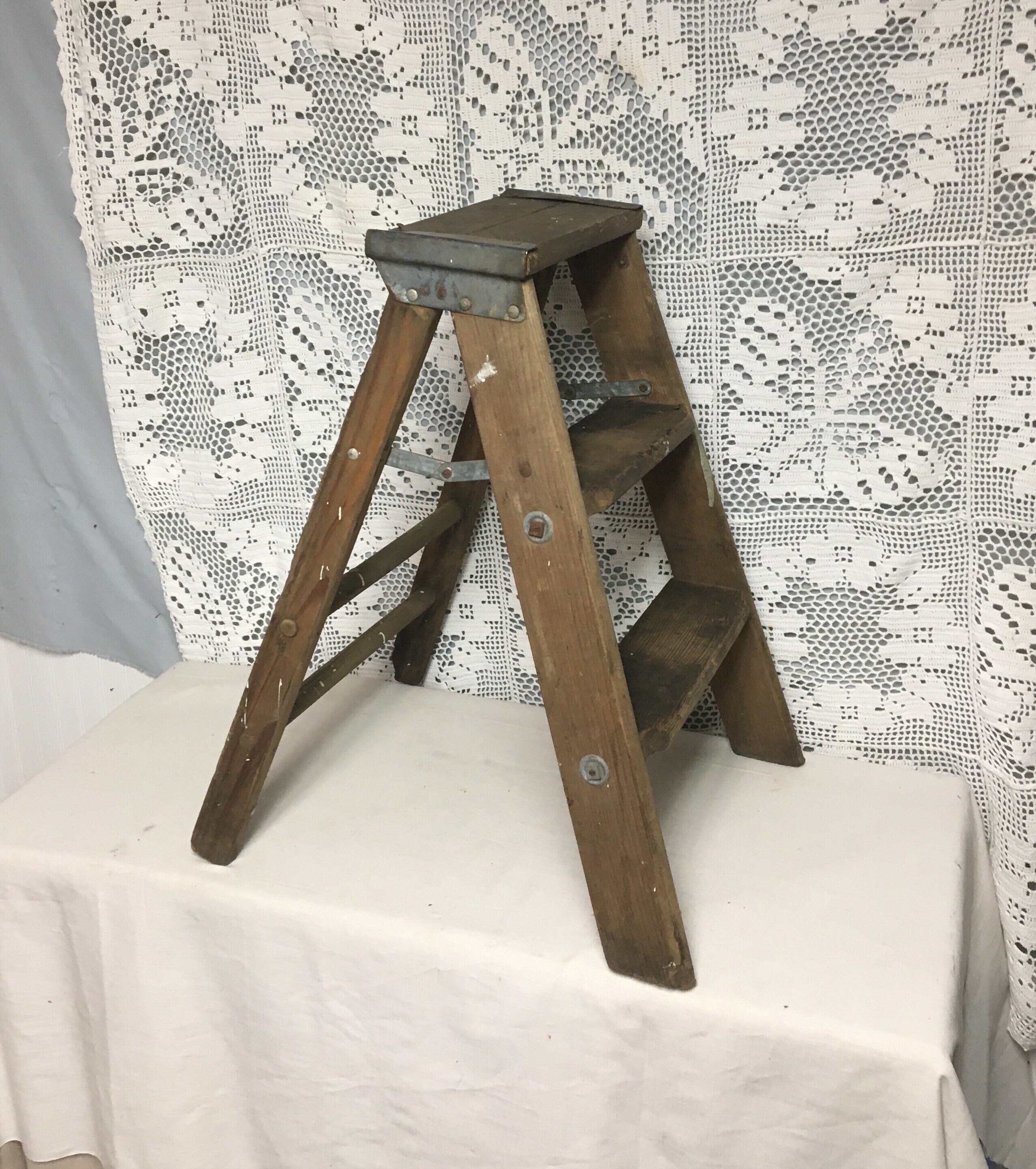 1960's Small Wooden Step Ladder Stool, 22 Folding Step Stool ...