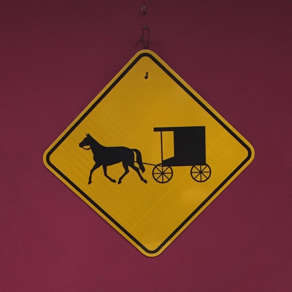 An Authentic Pennsylvania Horse and Buggy Road Sign Highway Traffic Sign, Lancaster County Pa, Amish Buggy Sign, Dutch Country, Man Cave