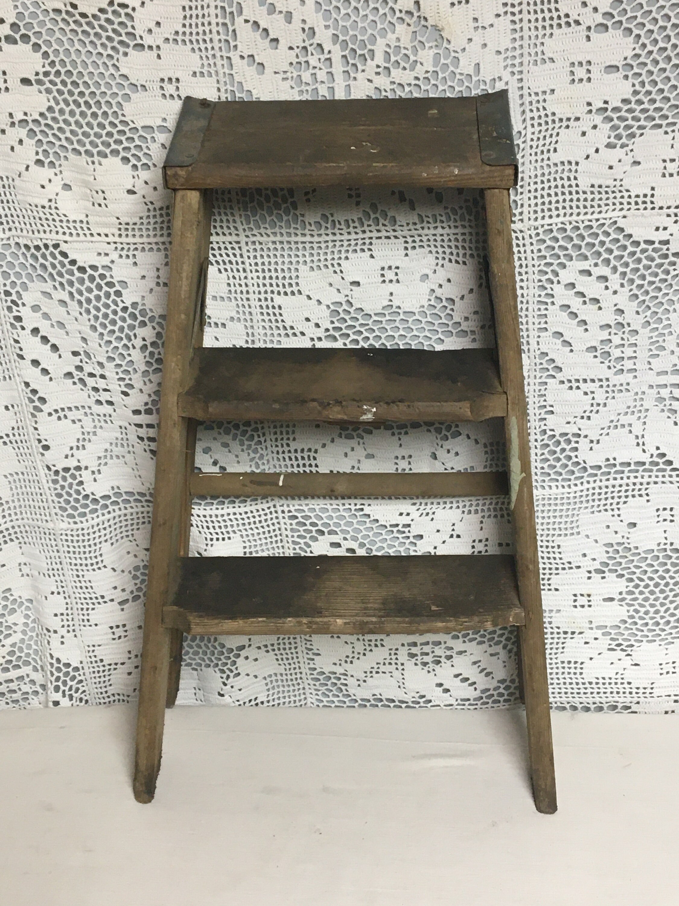 1960's Small Wooden Step Ladder Stool, 22 Folding Step Stool ...