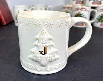 Embossed Christmas Tree Mug with "J" Monogram, from Global Design Connections