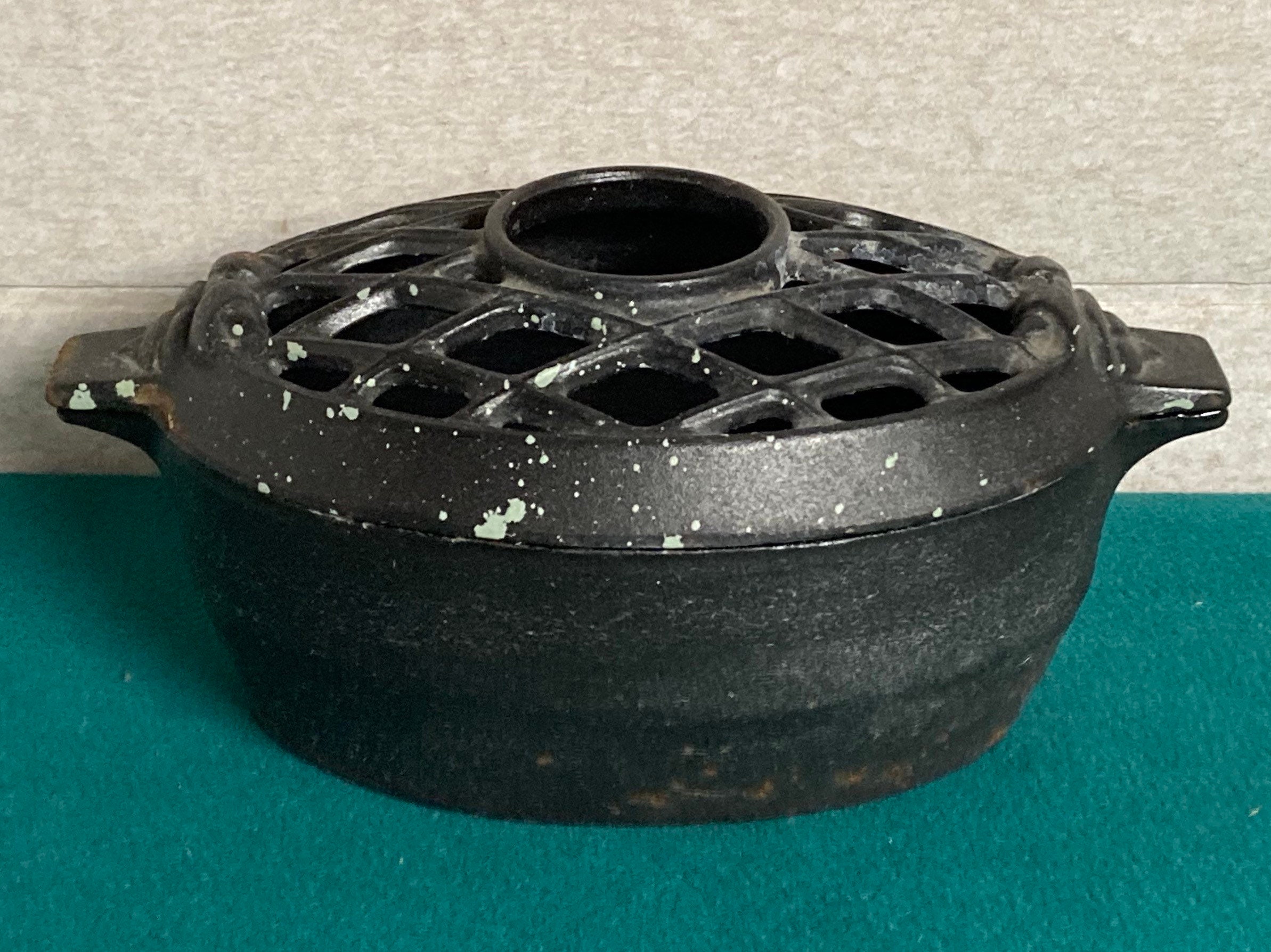 Antique Cast Iron Lattice Top Steamer Pot, Woodstove Humidifier