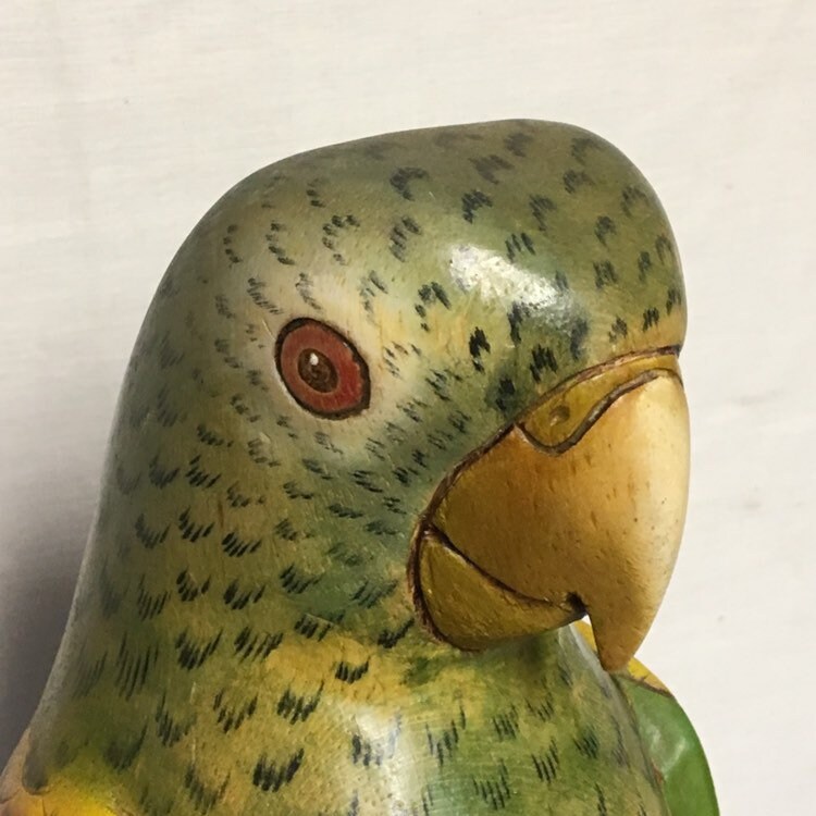 Hand Carved Wooden Parrot, Balsa Wood Carving, Tropical Bird, Hand Painted Parrot