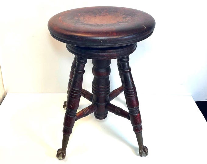 Featured listing image: Antique Piano Stool: Claw and Ball Feet, Adjustable 1930's Merriam Co.