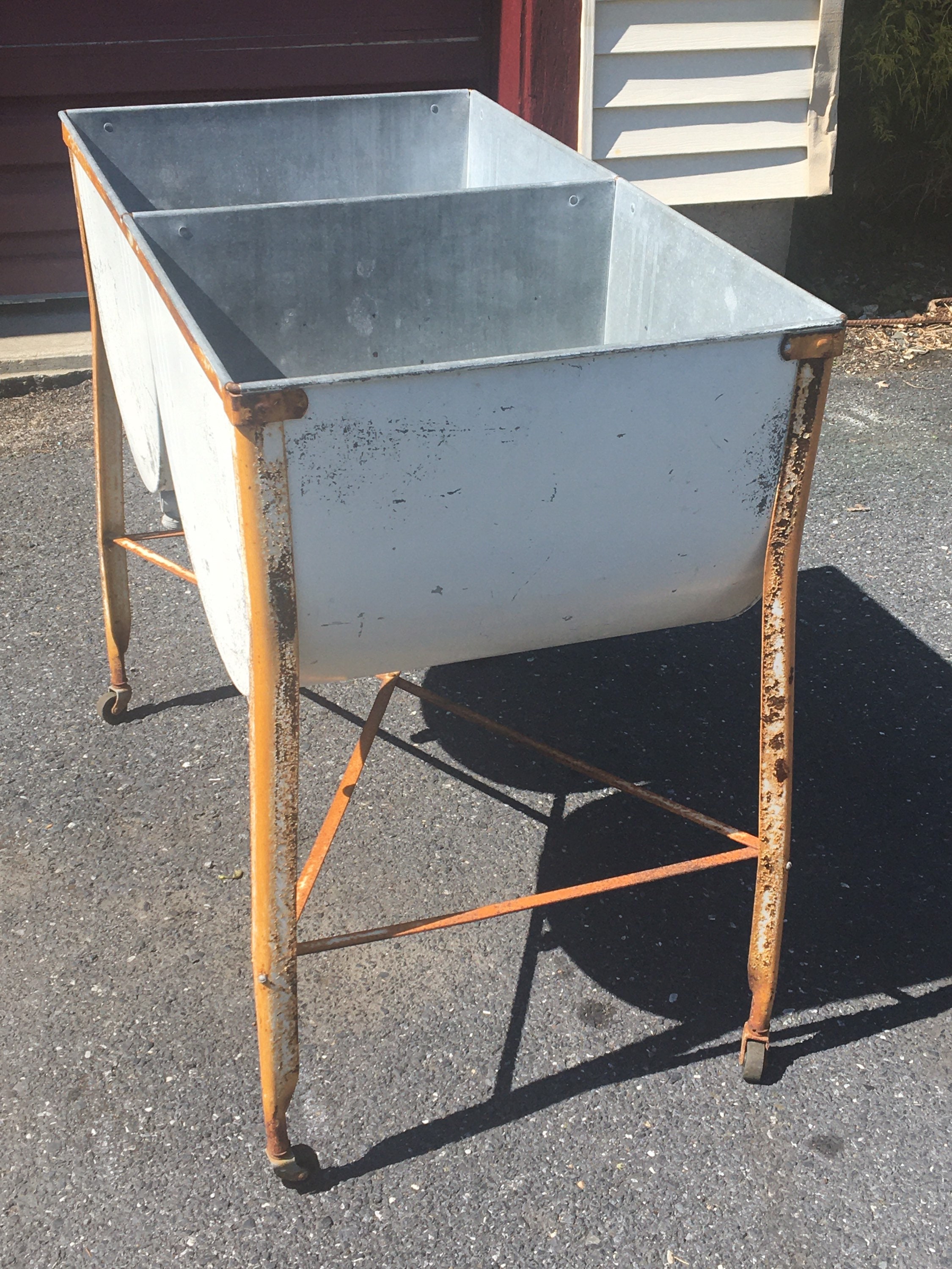 Vintage Galvanized Double Wash Tubs with Stand, Mid Century, Rustic