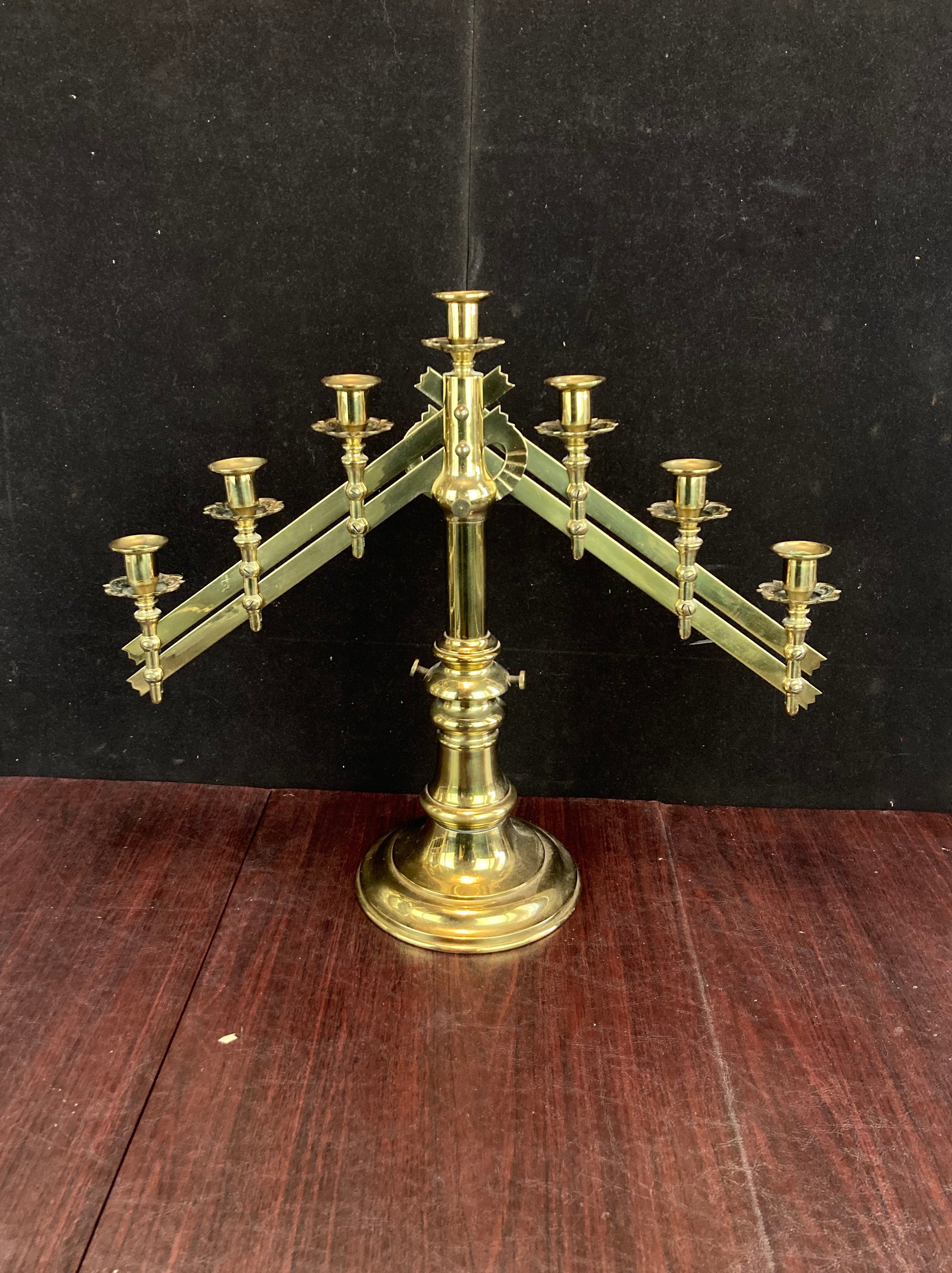 Antique Brass Church Alter Candelabra, 7 Candles