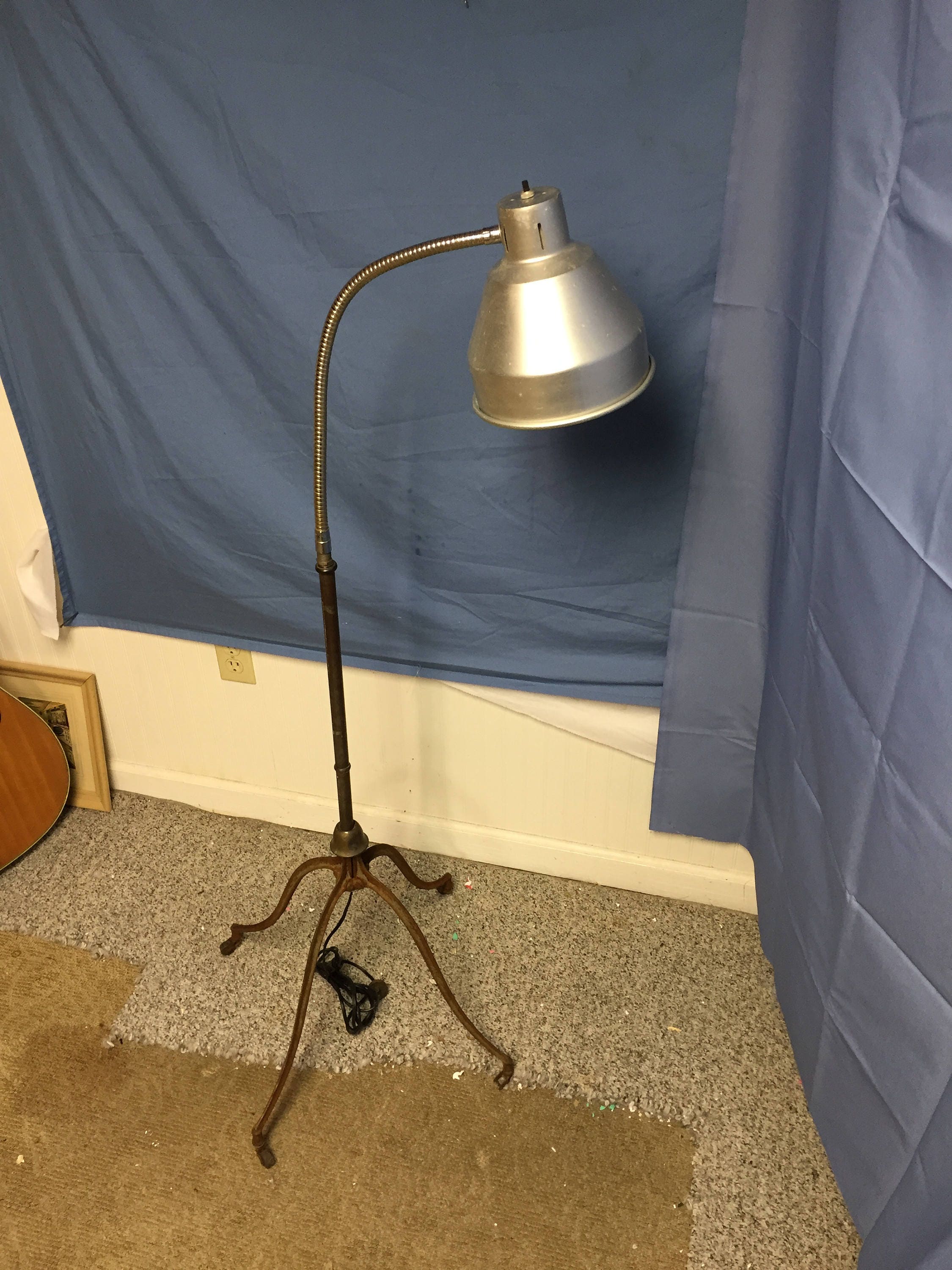Antique Industrial Medical Floor Lamp Goose Neck Fully ADJUSTABLE With