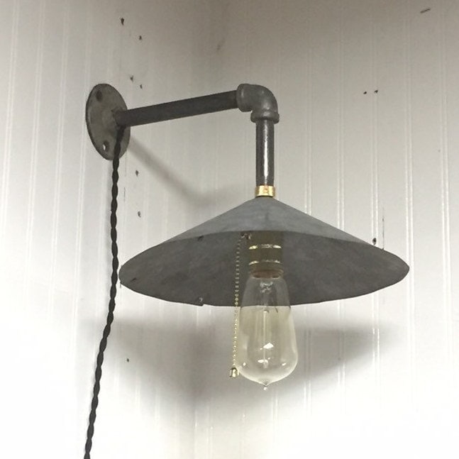 Old Original Galvanized Metal Barn Light Fixture Sconce, Industrial