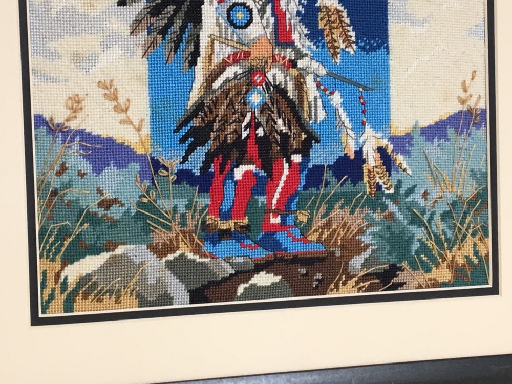 Handcrafted Finished Framed Needlepoint Native American Dancer Needlepoint Pow-Wow Dancer by Jolene Cleo Thompson