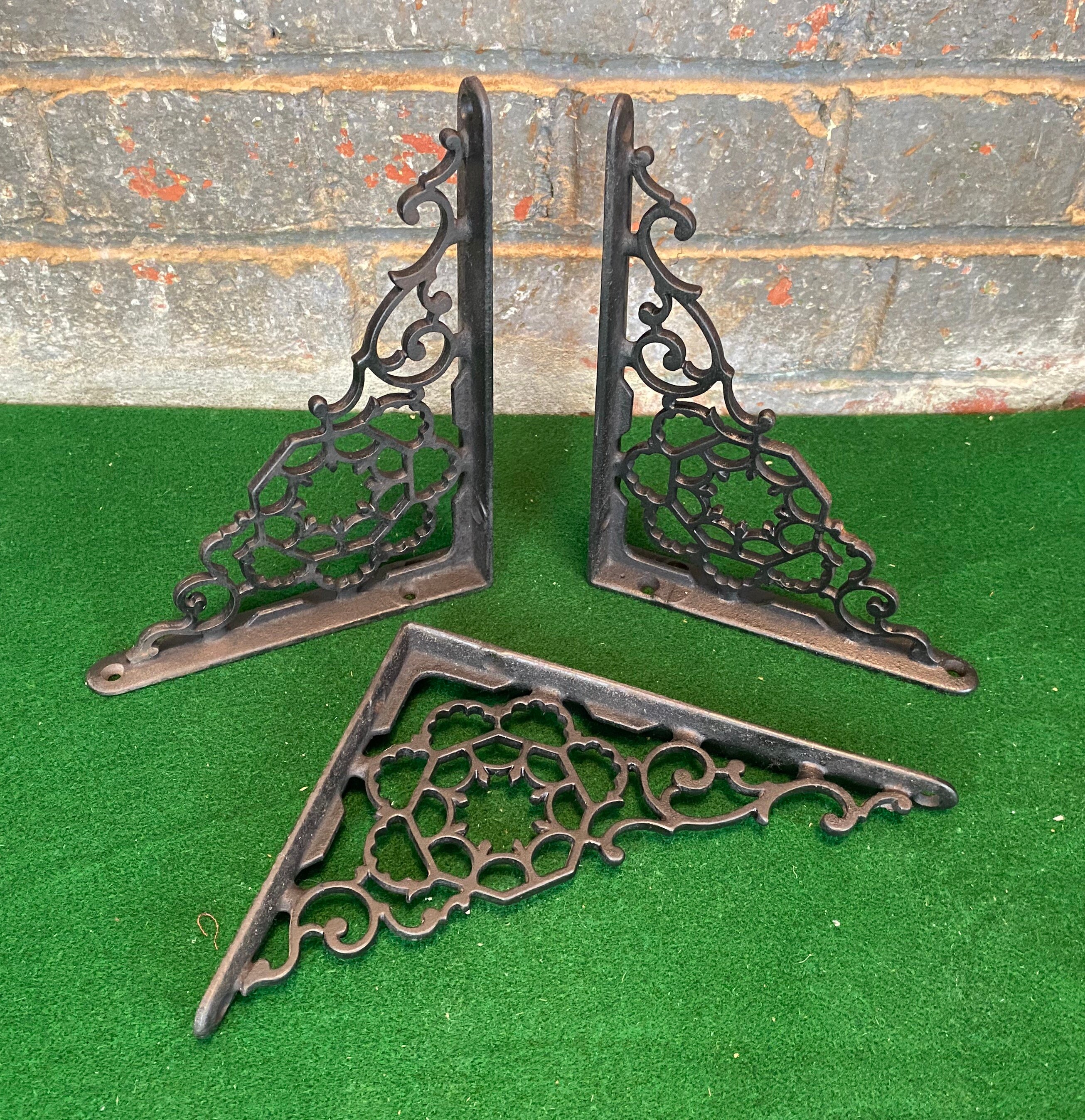 3 Ornate, Antique Wrought Iron Shelf Brackets, 8 Wall Mount Shelf Brackets