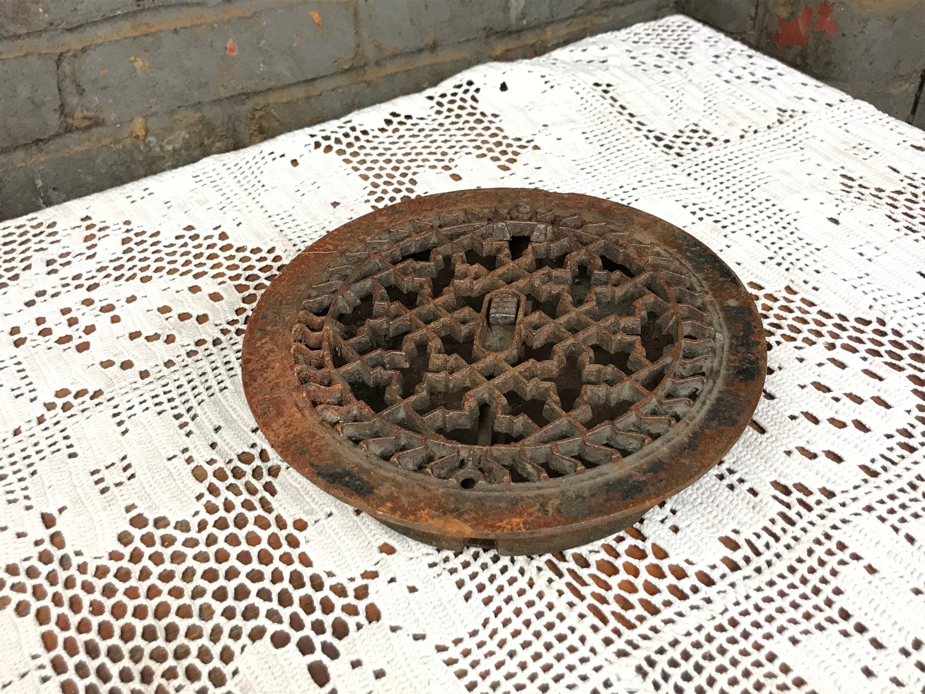 Antique Round Victorian Cast Iron Heating Grate Floor Register, Rustic
