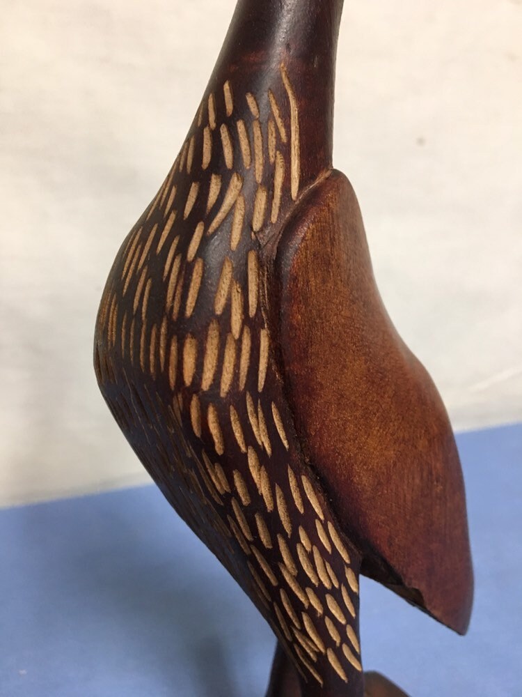Hand Carved Wooden Crane, Wooden Bird Sculpture, Wood Heron