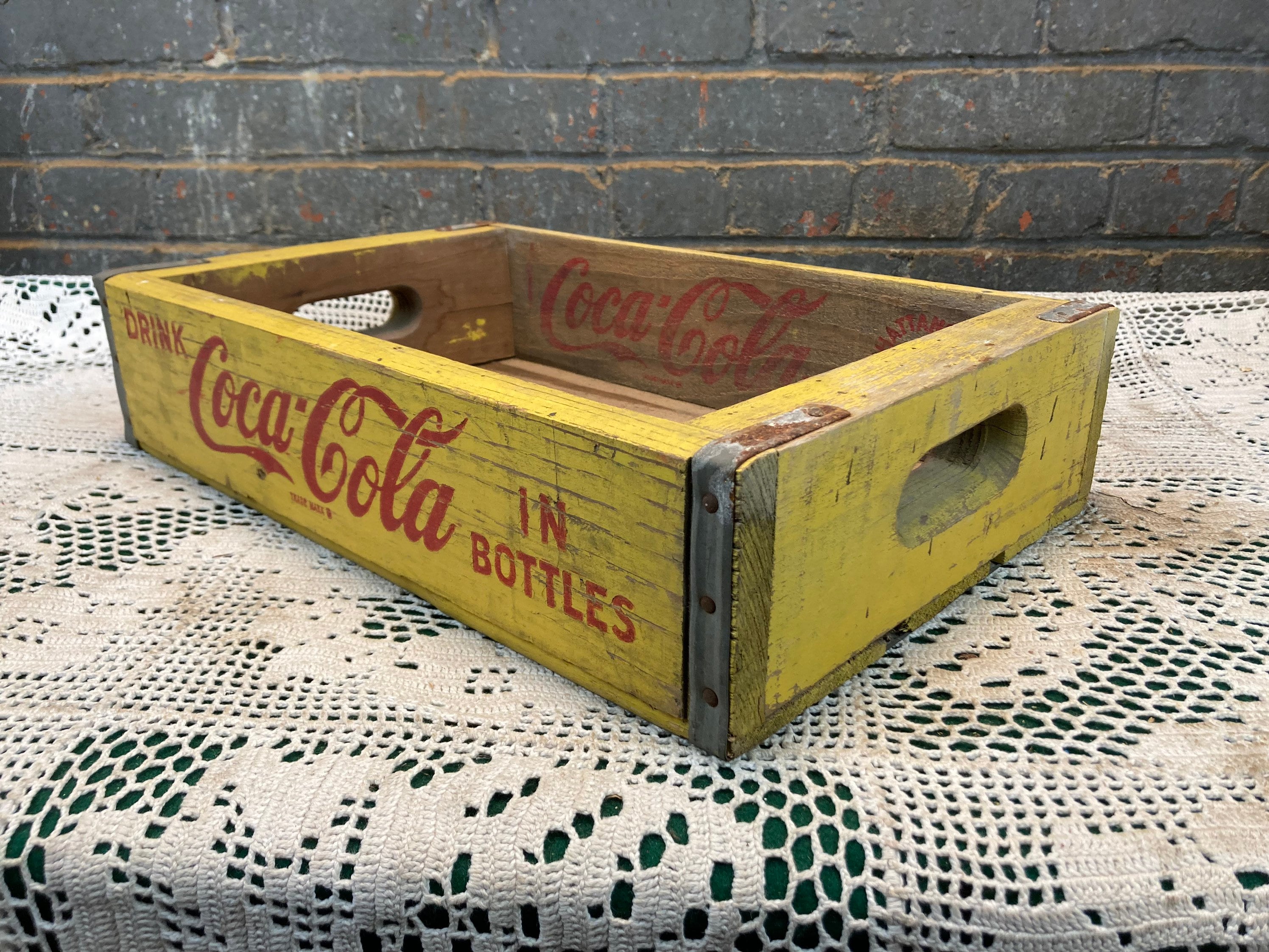 RESERVED for Zdenek 1969 Yellow Wooden Coke Crate Chattanooga Tennessee