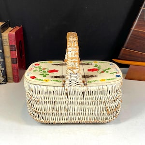 Hand Painted Basket Purse with Double Sided Hinged Wood Lids