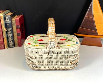 Hand Painted Basket Purse with Double Sided Hinged Wood Lids