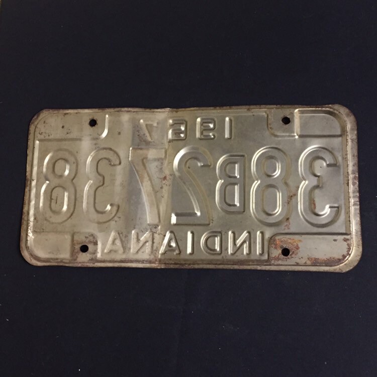 1967 Indiana Car License Plate Tags, Red and White