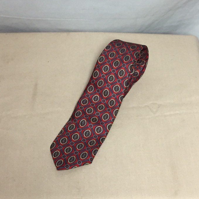 Wembley Silks Men's Tie, Silk Tie, Red Tie with Blue and Gray Squares ...