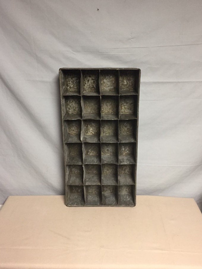 Vintage Industrial Galvanized Steel Parts Bins, 24 Cubbies, Primitive