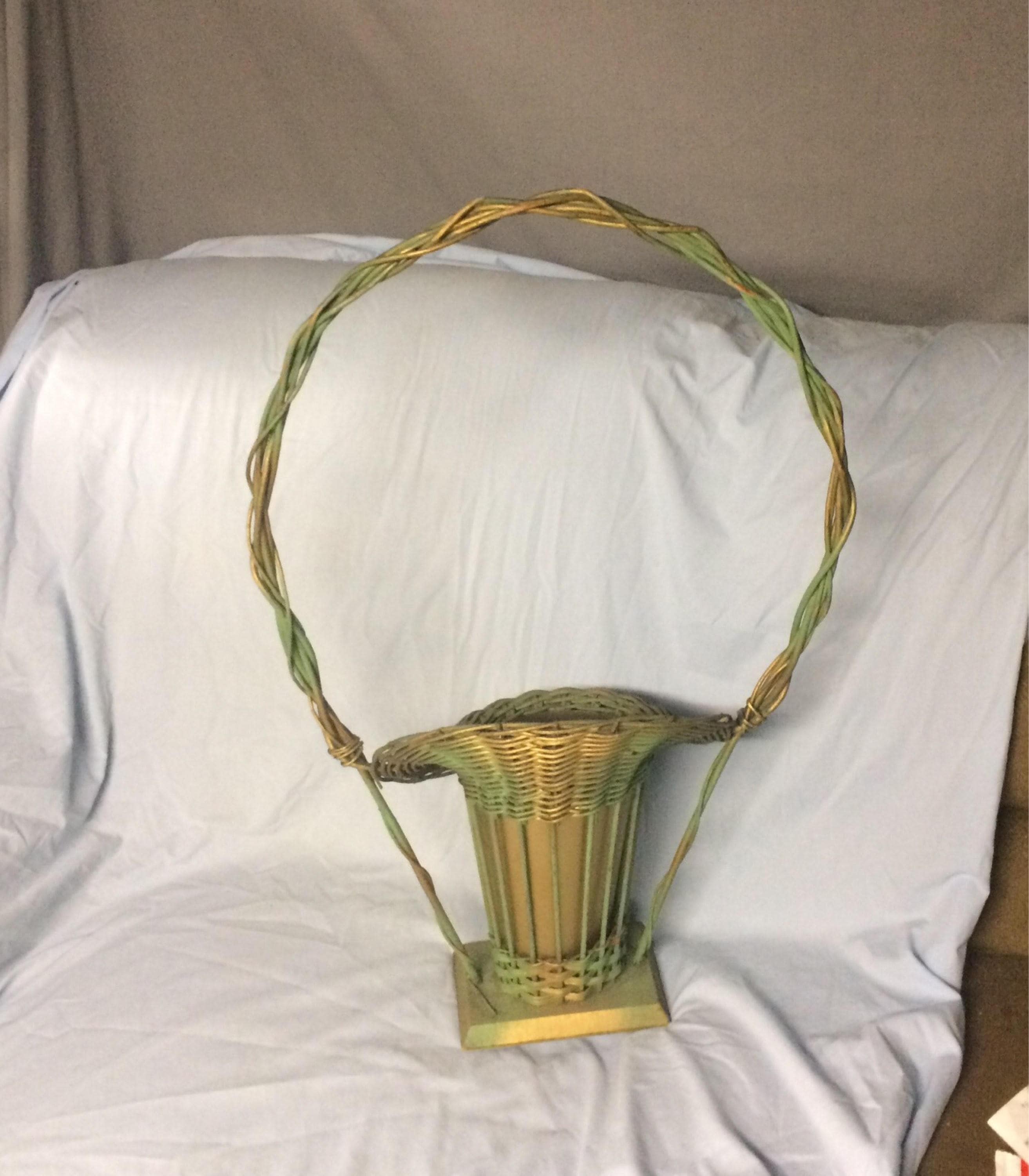 Vintage Wicker Funeral Flower Basket Wicker Graveside Cemetery Funeral