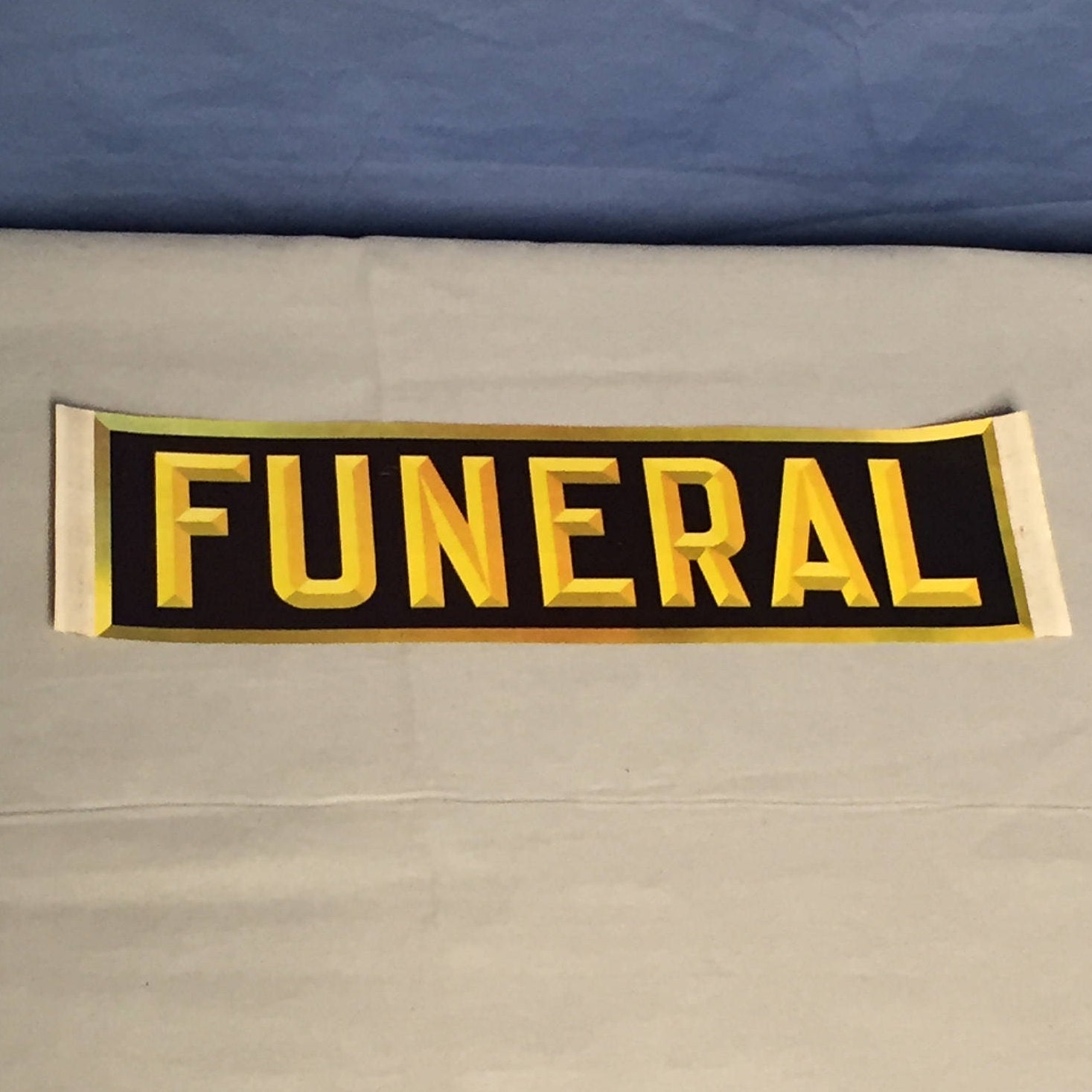 Vintage Funeral Car Sign, Funeral Procession Sticker, Mortuary