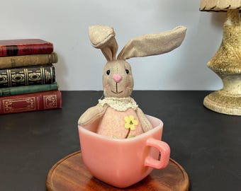 Pink Glasbake Lipton Square Pink Soup Mug and Bunny