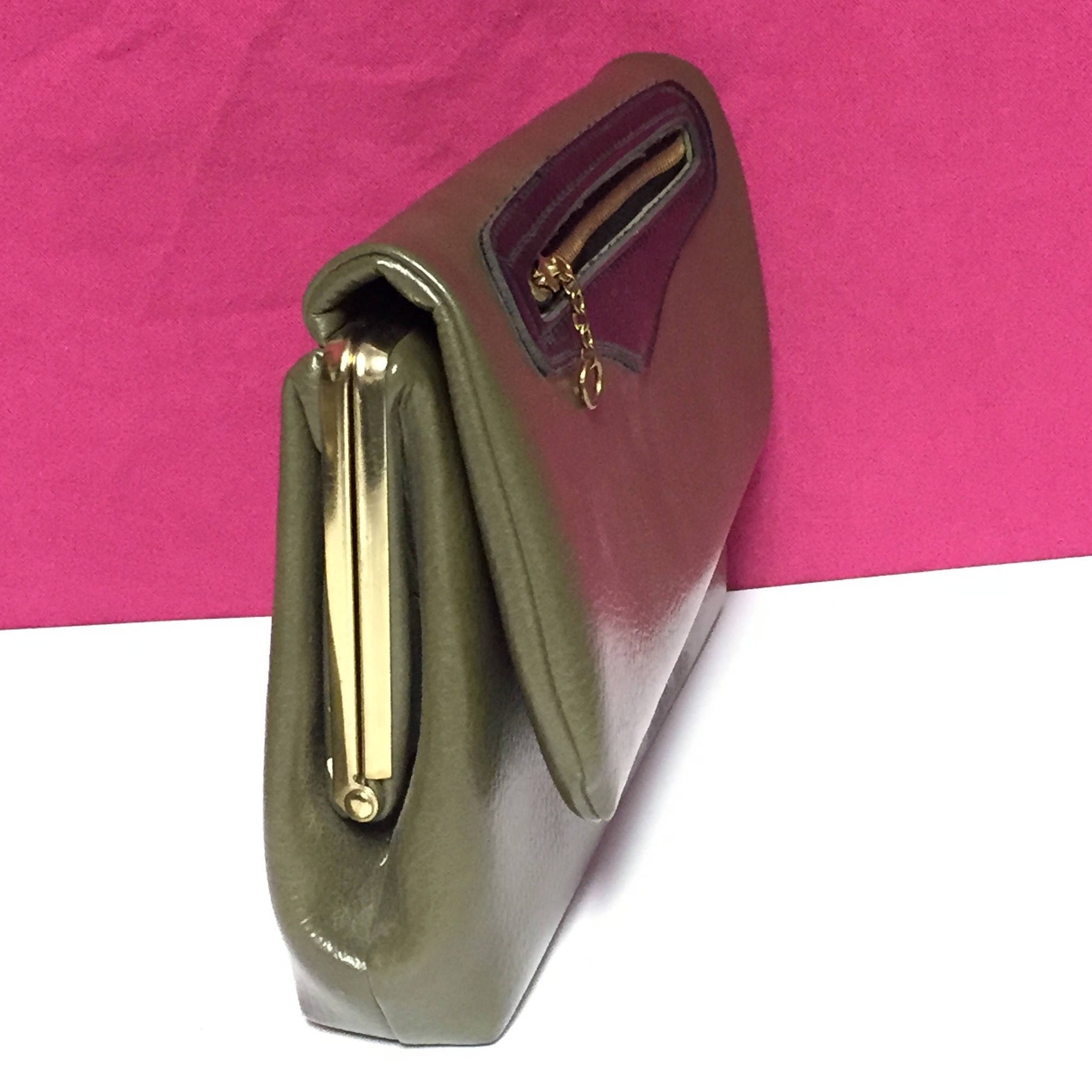 Olive Green Purse, Fold Over, Clutch Handbag