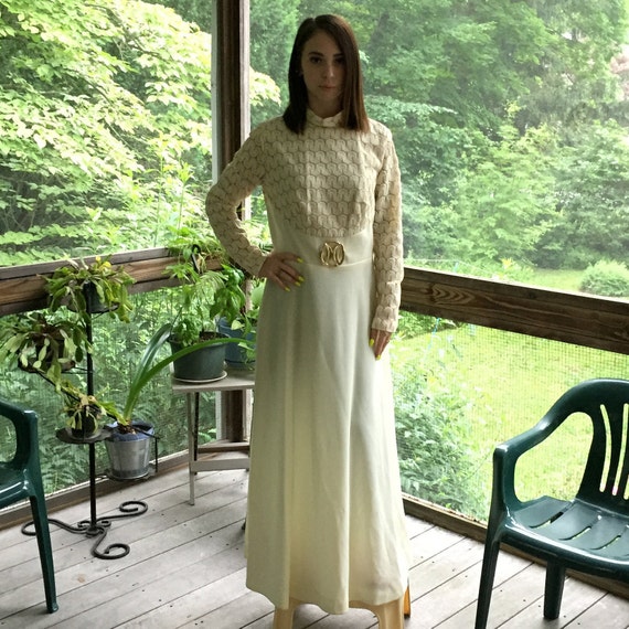 Vintage Alden's Fashions Maxi Dress, Off-White wi… - image 2