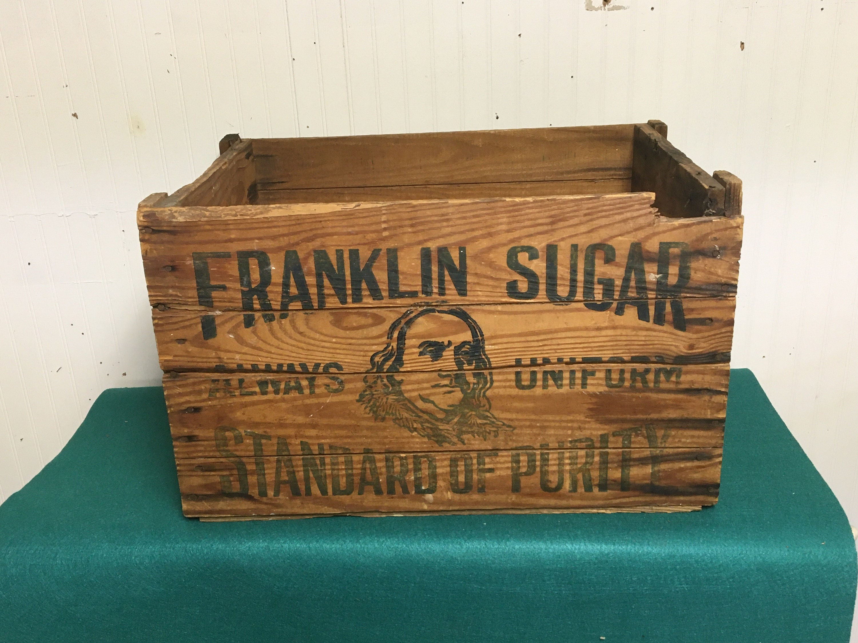Antique FRANKLIN SUGAR Wooden Shipping Crate, Philadelphia Pa, Rustic