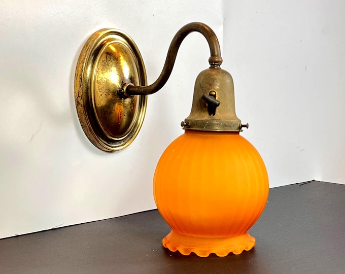 Featured listing image: 1920's Brass Electric Wall Sconce W/ Ruffled Glass Shade