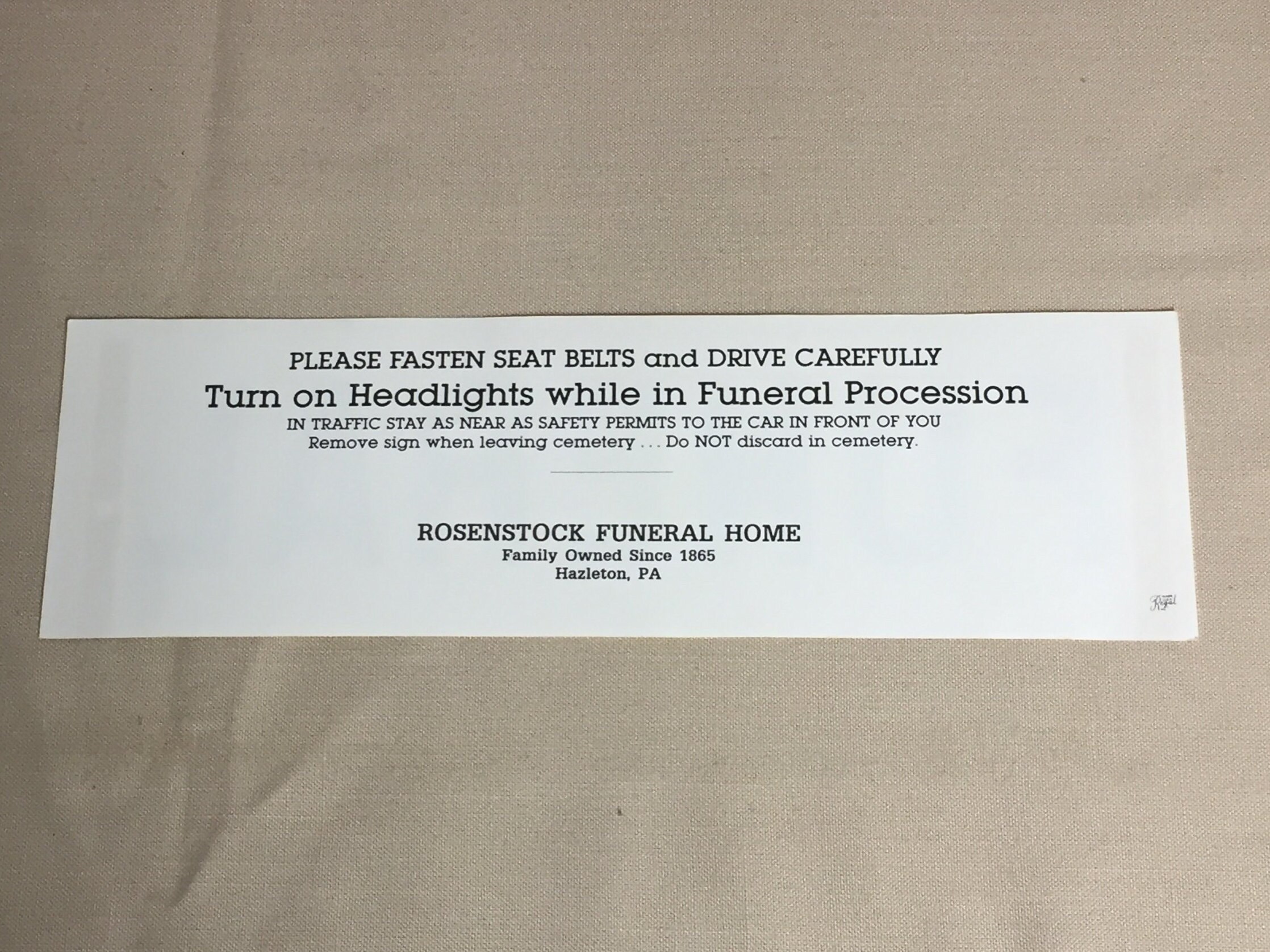 Vintage Funeral Car Sign, Funeral Procession Sticker, Mortuary