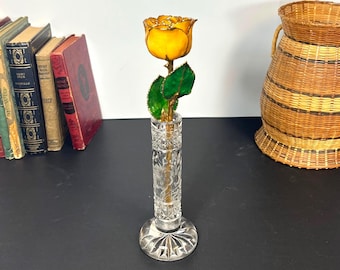 Real Yellow Rose Trimmed in Gold and Preserved in Lacquer