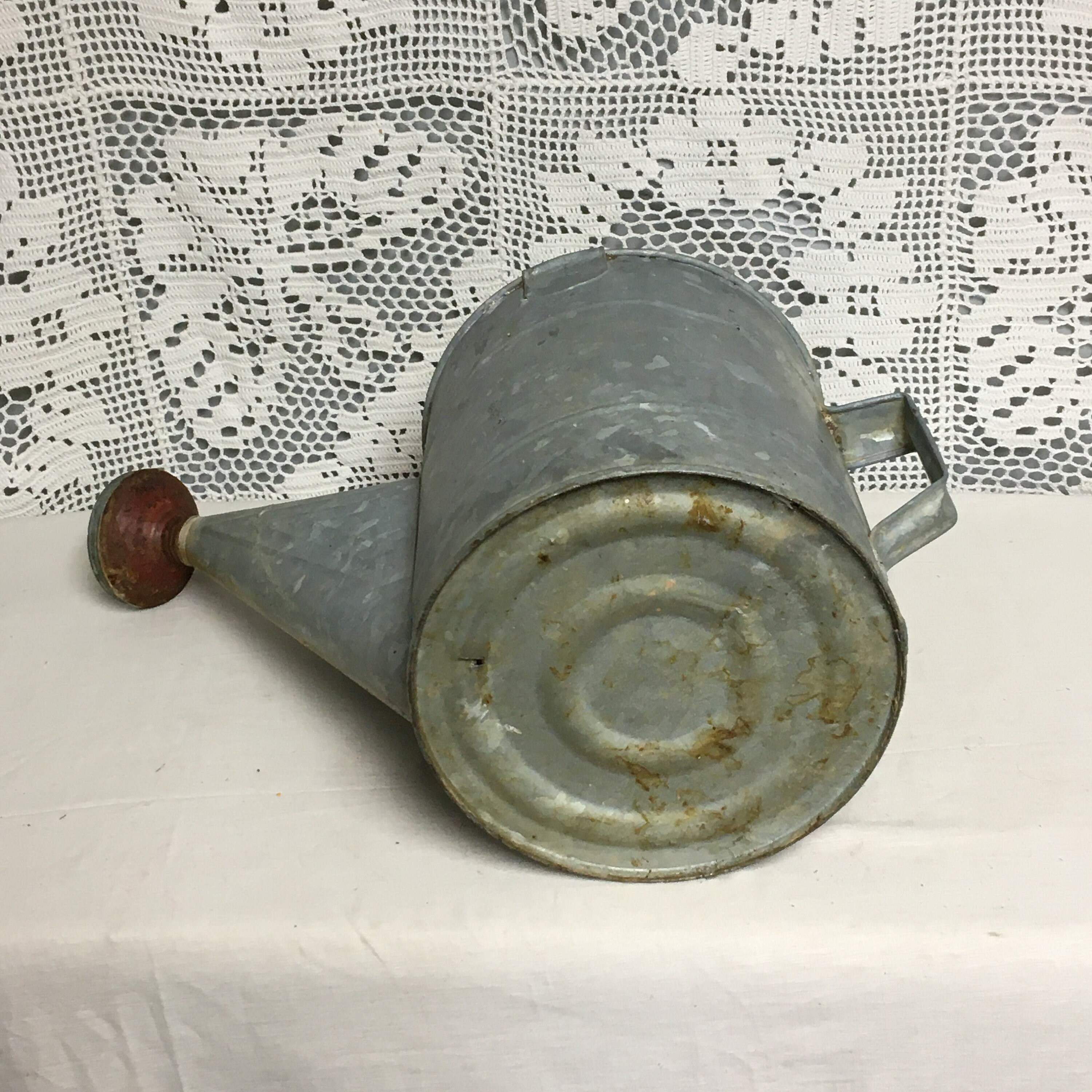 1950's Galvanized Metal Watering Can with 2 Handles & Copper Spout Head