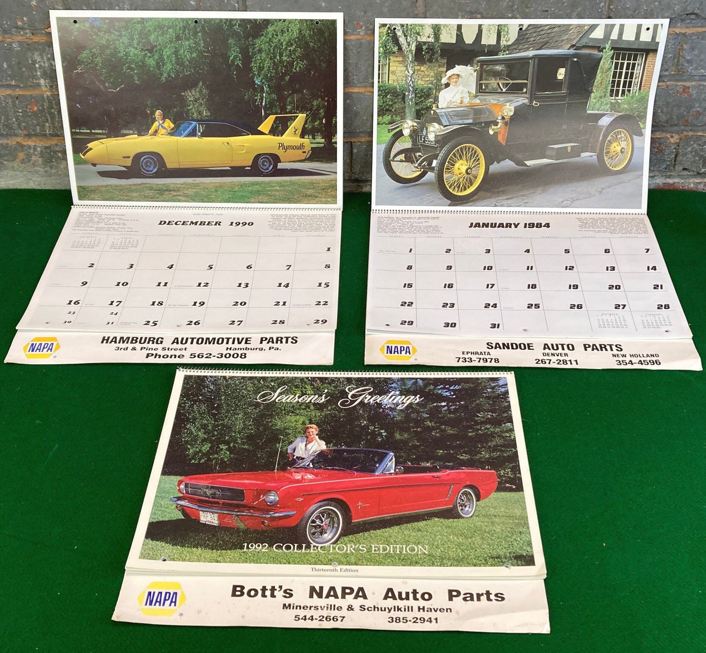 3 NAPA Auto Parts Classic Car Calendars, 1984, 1991, 1992, Automobiliana