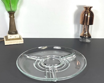 Luminarc Glass, Art Deco Style, Retro Divided Tray, Vegetable Platter, Relish Tray, Serving Plate