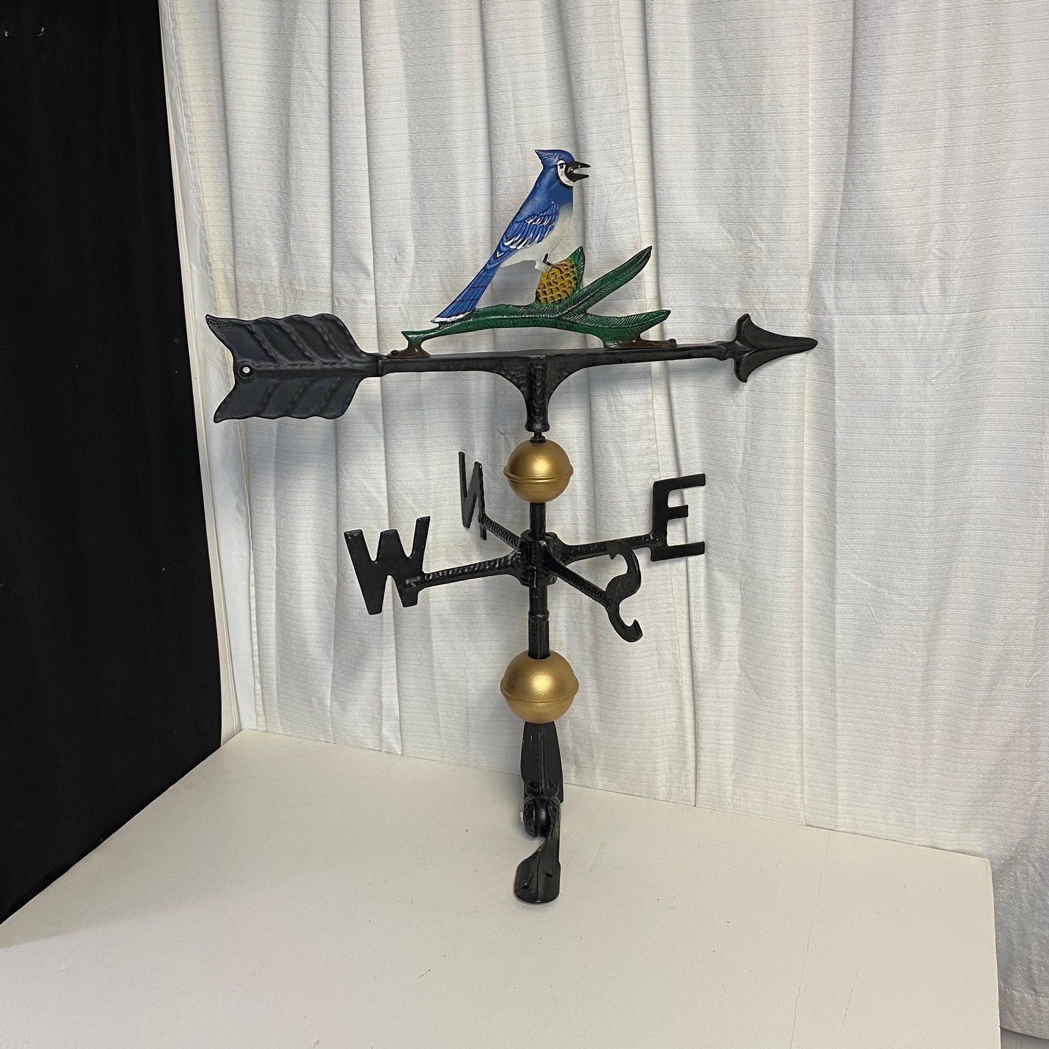 Cast Metal Blue Jay Bird Weathervane, With Roof Mounting Bracket