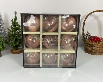 Rachel Zoe Pink Ball Ornaments, Kugel Style Glass,  Set of 9