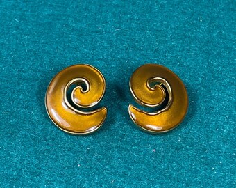 Ann Klein, Gold Enamel Swirl Earrings for Pierced Ears