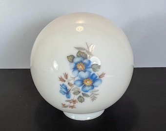 Painted Floral Milk Glass Ball Lamp Light Shade: Blue & Yellow Flowers
