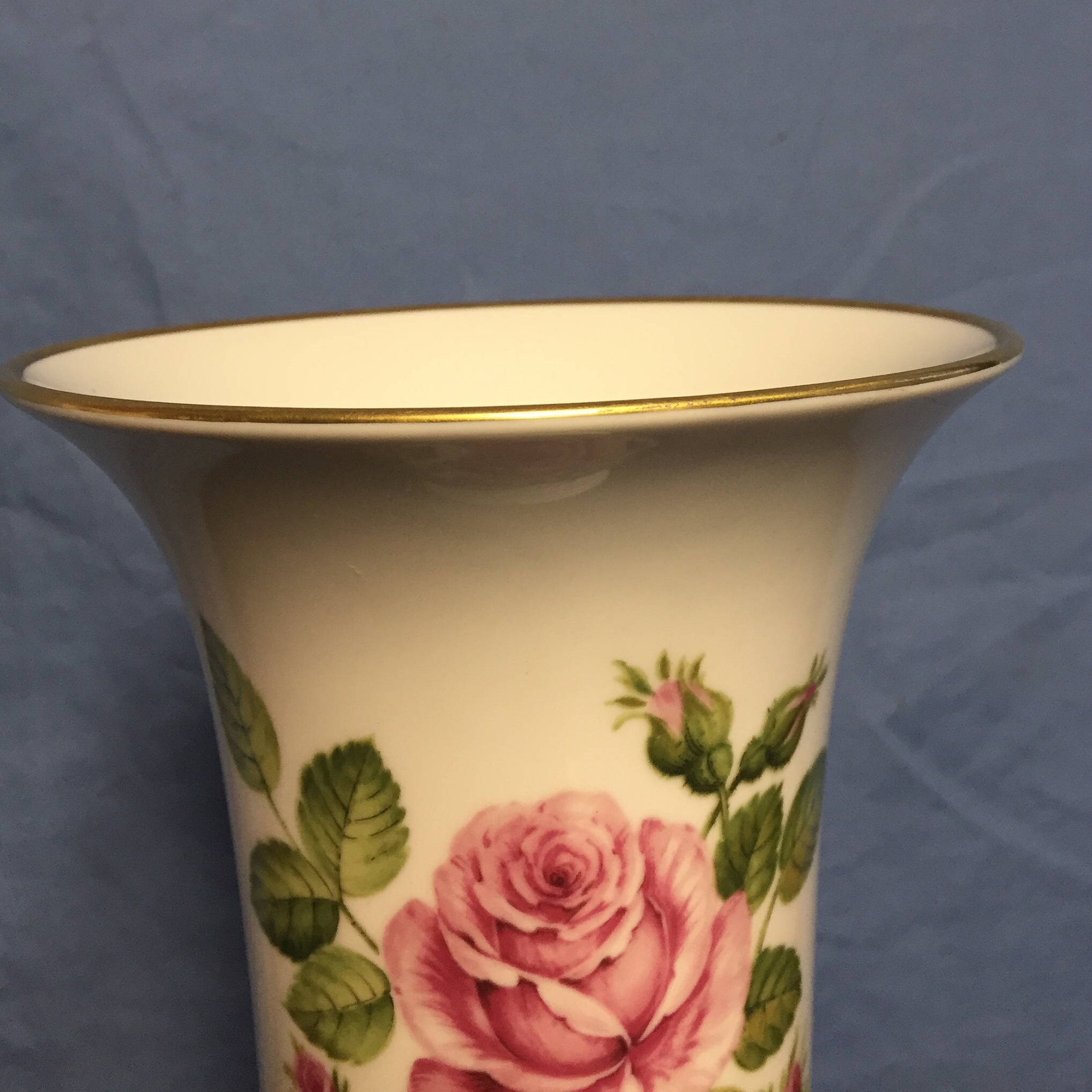 Pink Rose, AK Kaiser Porcelain Vase, Fluted Vase