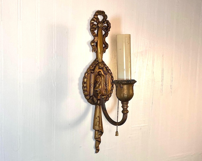 Featured listing image: Early 1900's French Gilt Brass Bronze Electric Wall Sconce, Louis XVI, NEW WIRING, Refurbished