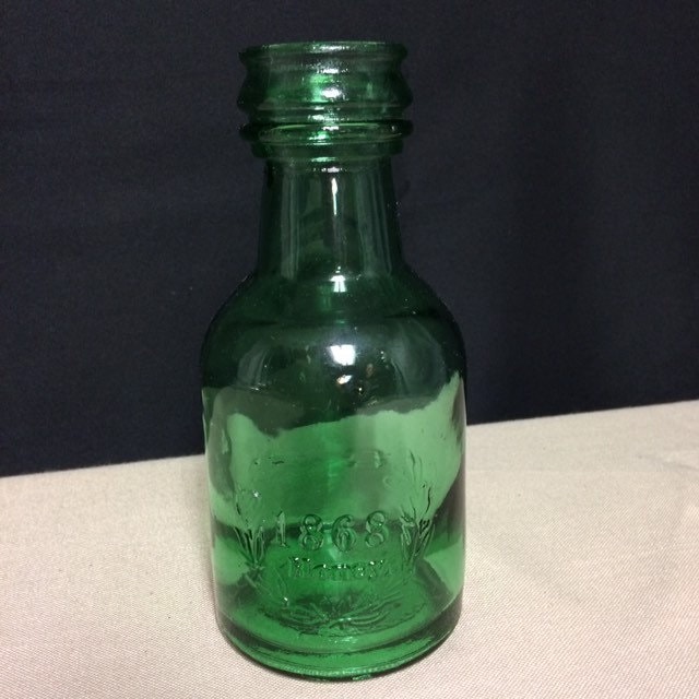 Green Glass 1868 Honey Jar with Laurel Wreath, Vintage Honey Jar, Green