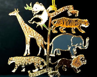 Die Cut Brass Season's Greetings Ornament with African Safari Animals