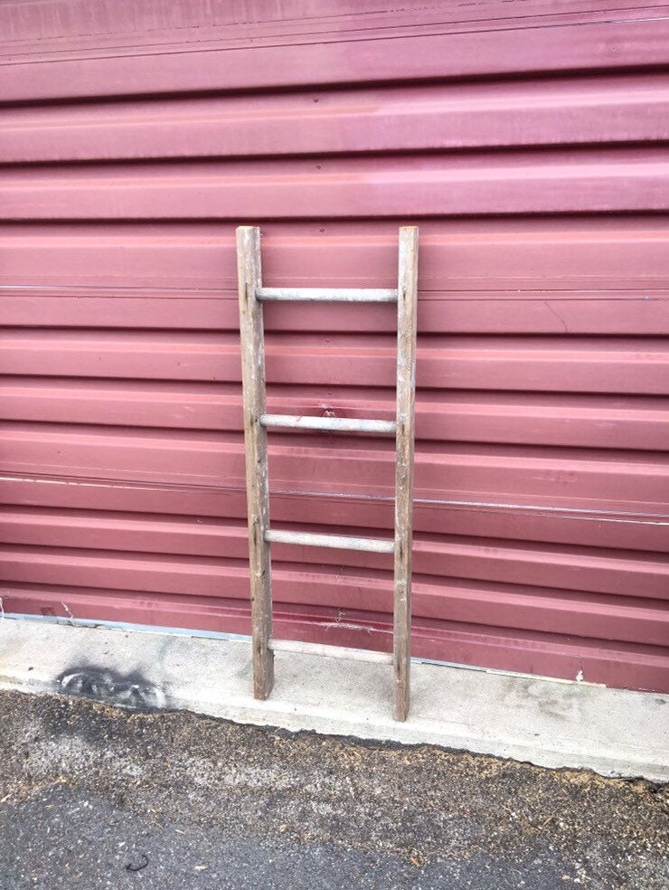 Antique 48 Wooden Blanket Ladder with Chippy Paint Splatter, Old