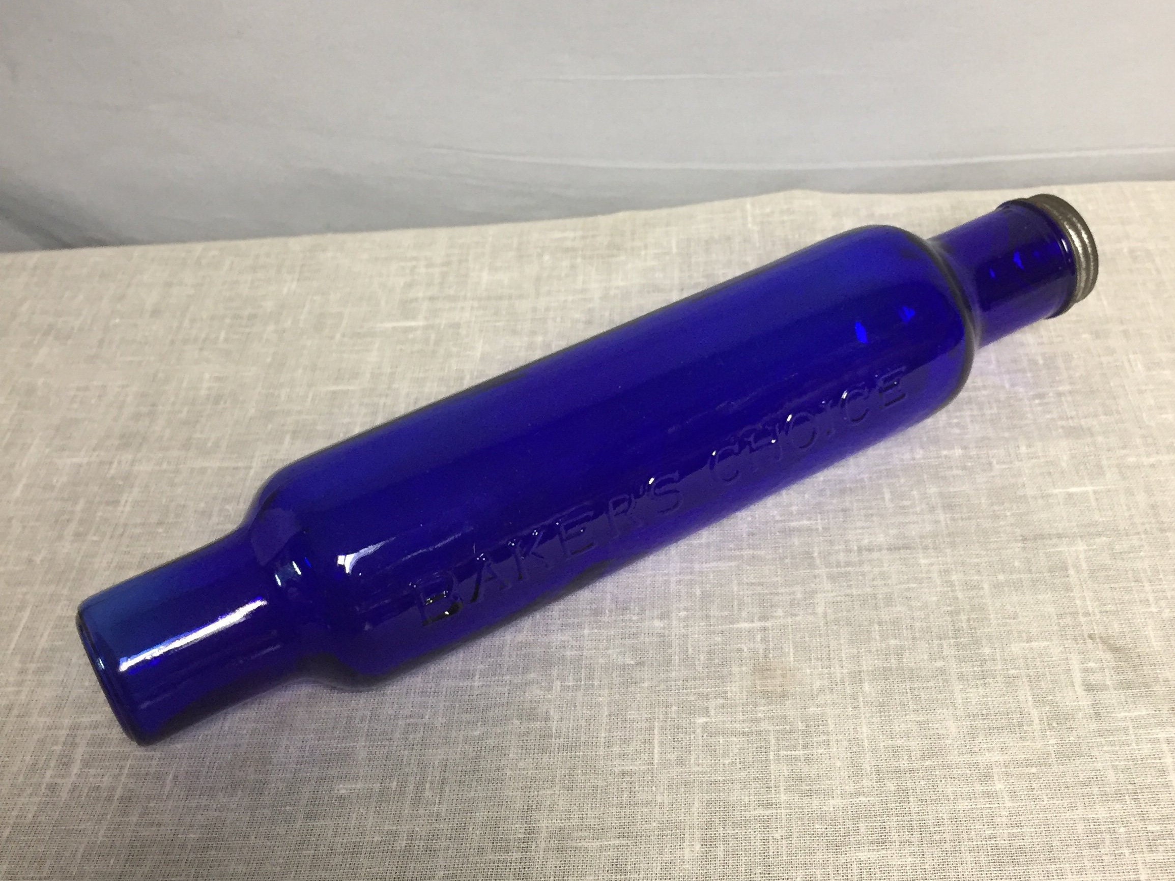 Vintage Baker's Choice Glass Rolling Pin, Cobalt Blue Rolling Pin