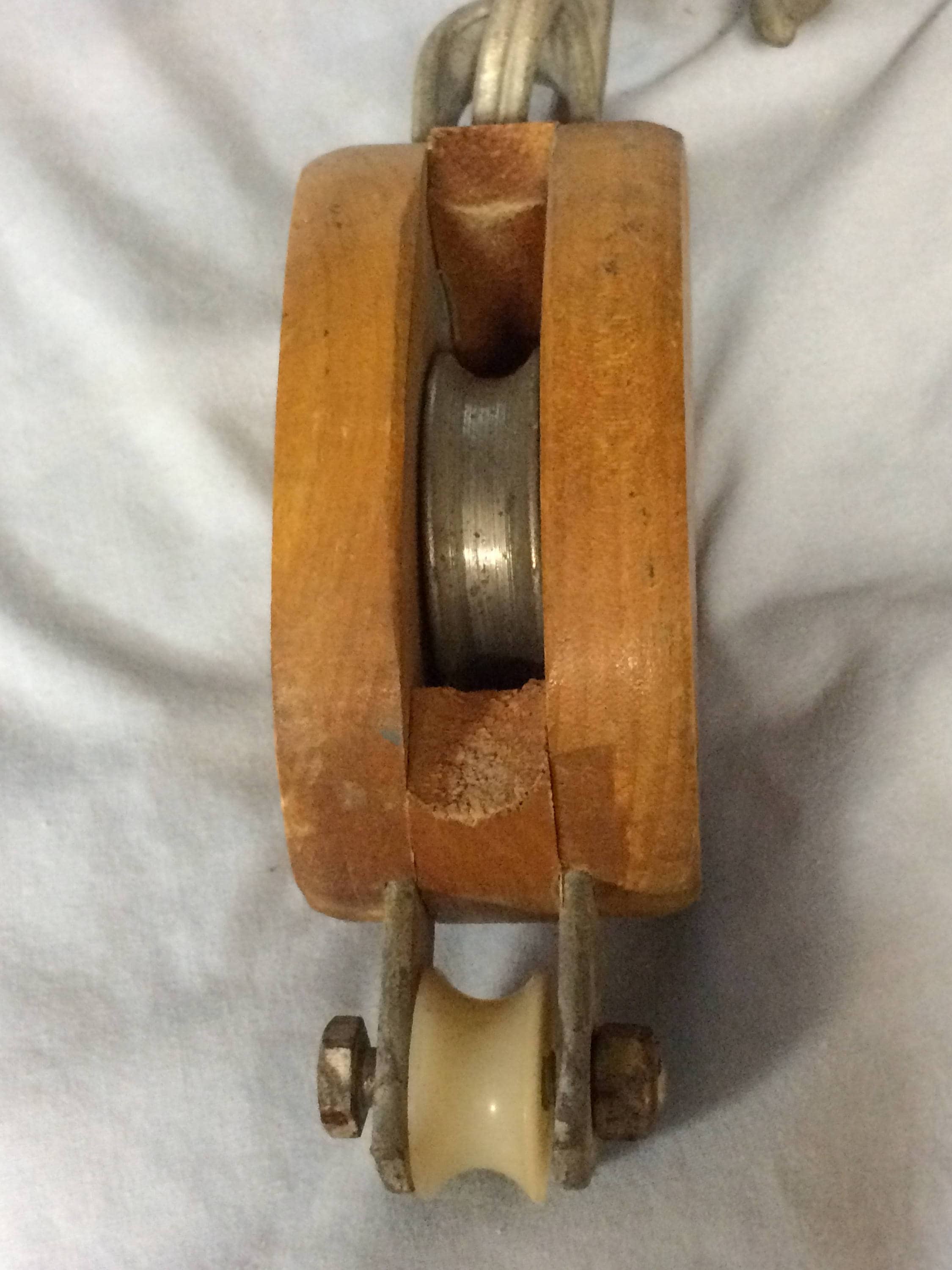 Vintage Small 3 Wooden Block and Tackle Pulley Boston & Rockport Block