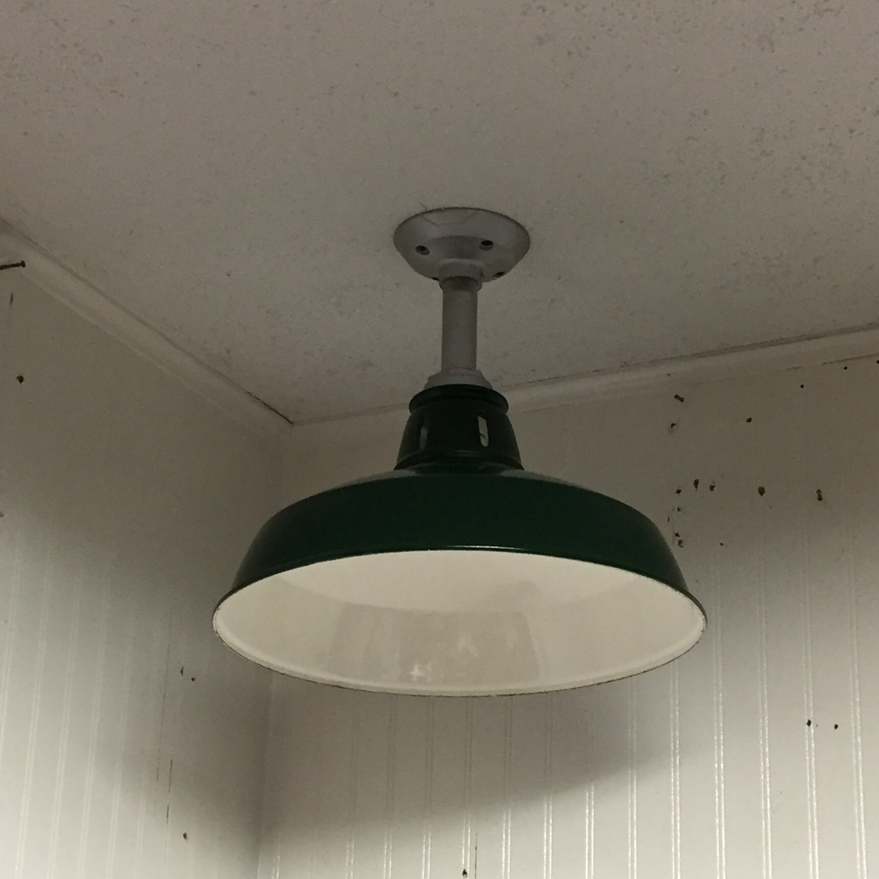 Vintage Industrial Green Porcelain Enamel Pendant Light, Old Porcelain